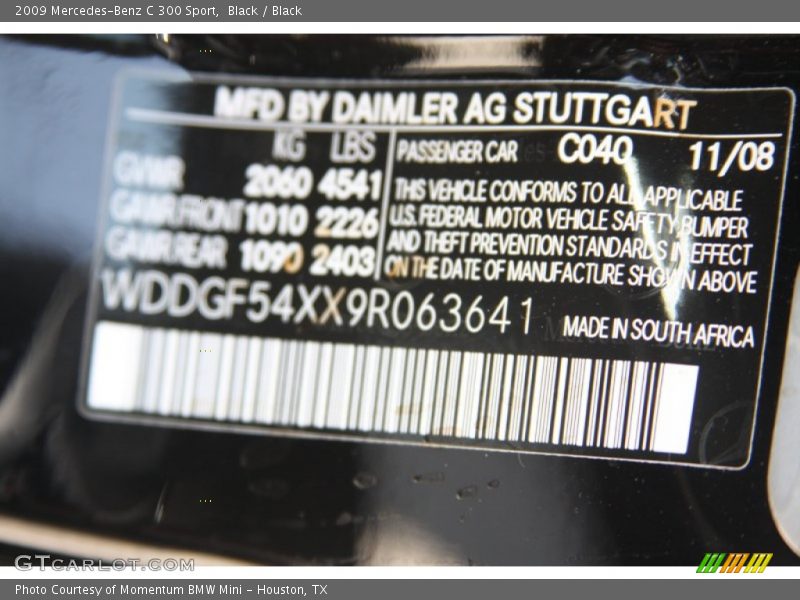Black / Black 2009 Mercedes-Benz C 300 Sport