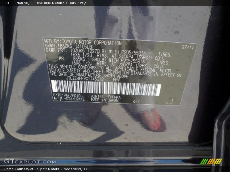 2012 xB  Elusive Blue Metallic Color Code 9AF