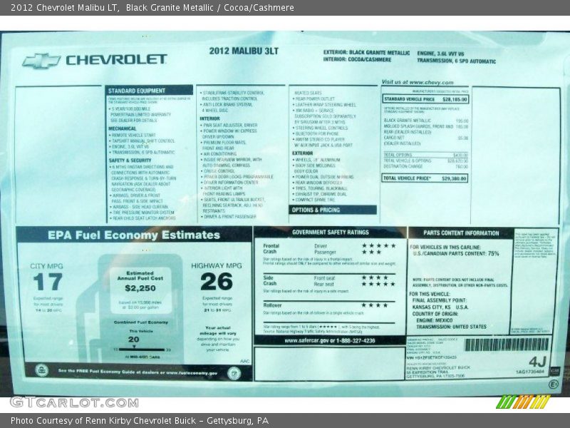  2012 Malibu LT Window Sticker