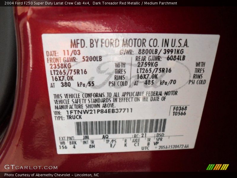 Dark Toreador Red Metallic / Medium Parchment 2004 Ford F250 Super Duty Lariat Crew Cab 4x4