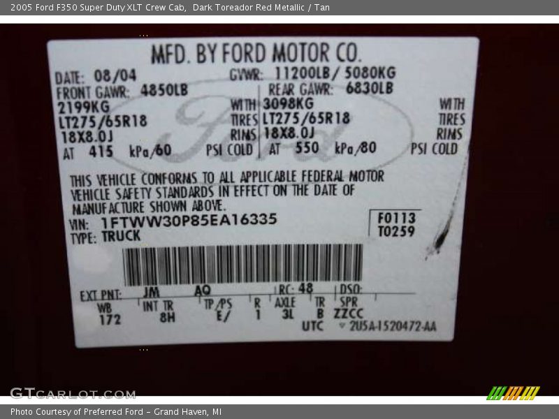 Dark Toreador Red Metallic / Tan 2005 Ford F350 Super Duty XLT Crew Cab