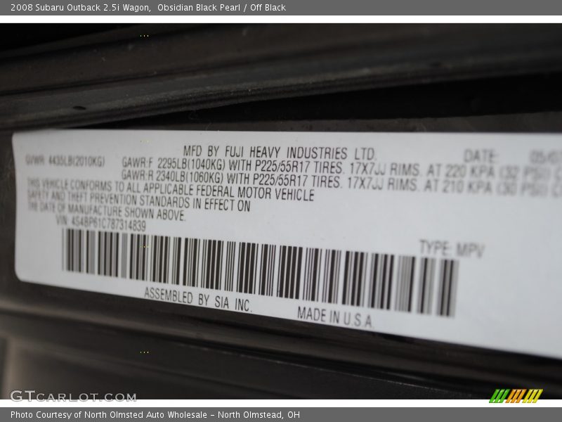 Obsidian Black Pearl / Off Black 2008 Subaru Outback 2.5i Wagon