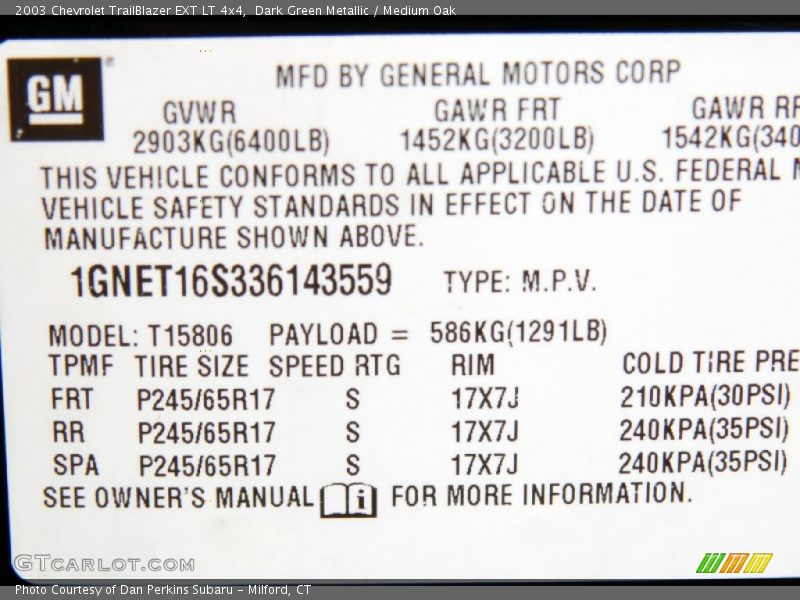 Dark Green Metallic / Medium Oak 2003 Chevrolet TrailBlazer EXT LT 4x4