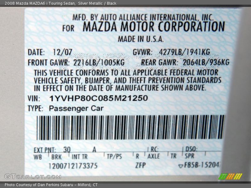 Silver Metallic / Black 2008 Mazda MAZDA6 i Touring Sedan