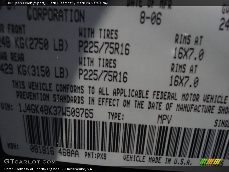Black Clearcoat / Medium Slate Gray 2007 Jeep Liberty Sport
