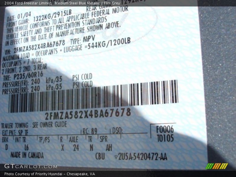 2004 Freestar Limited Medium Steel Blue Metallic Color Code SP