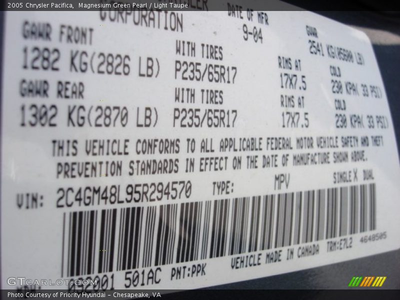 Magnesium Green Pearl / Light Taupe 2005 Chrysler Pacifica