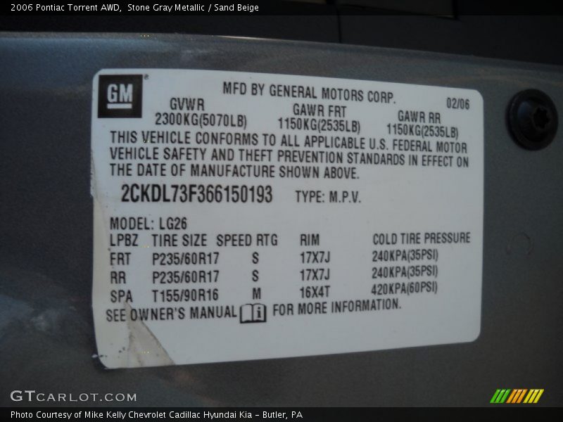 Stone Gray Metallic / Sand Beige 2006 Pontiac Torrent AWD