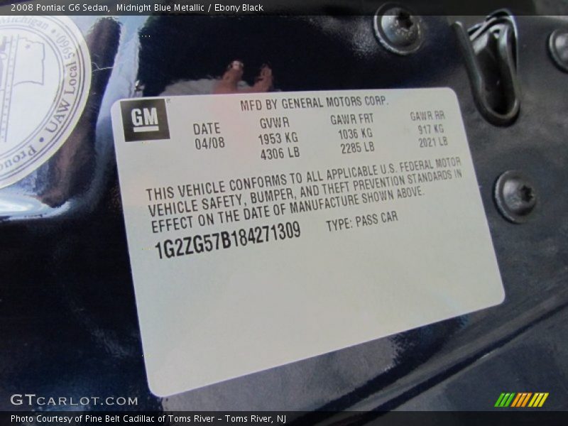 Midnight Blue Metallic / Ebony Black 2008 Pontiac G6 Sedan