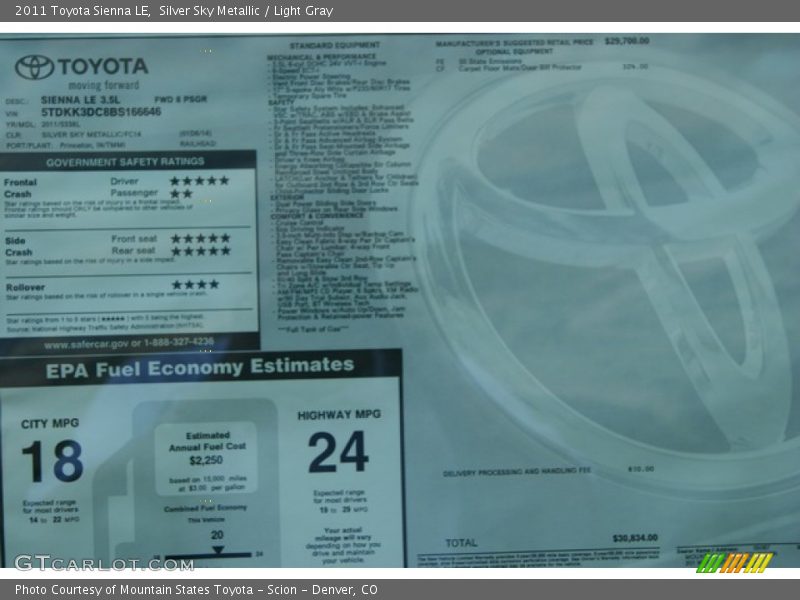 Silver Sky Metallic / Light Gray 2011 Toyota Sienna LE