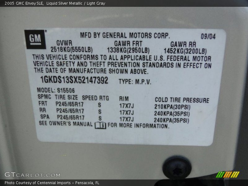 Liquid Silver Metallic / Light Gray 2005 GMC Envoy SLE