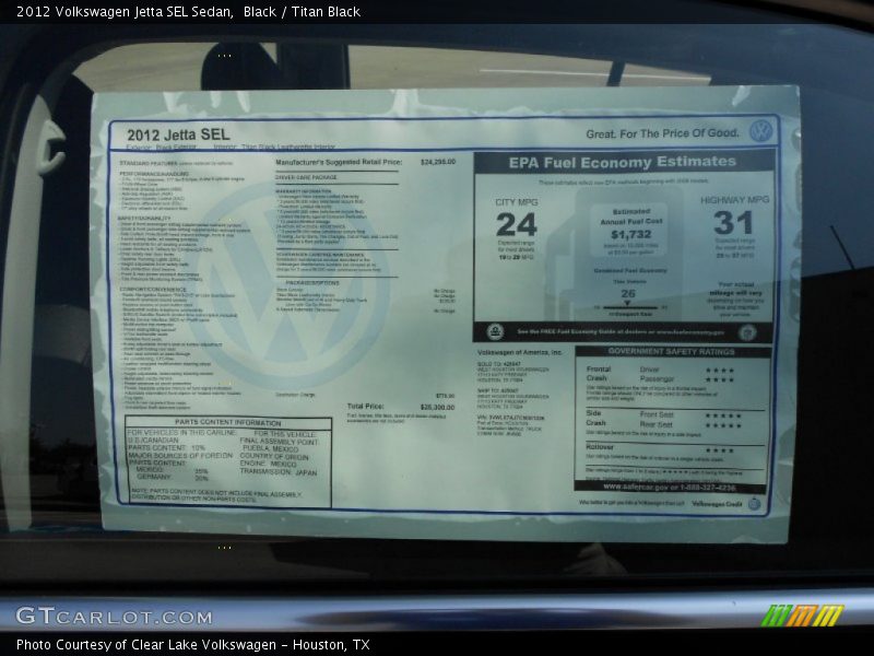  2012 Jetta SEL Sedan Window Sticker