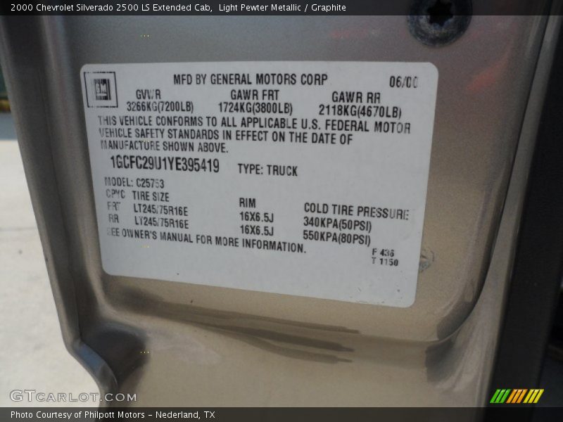 Light Pewter Metallic / Graphite 2000 Chevrolet Silverado 2500 LS Extended Cab