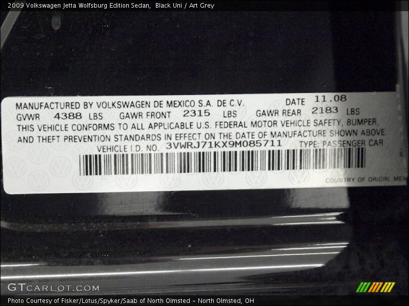 Black Uni / Art Grey 2009 Volkswagen Jetta Wolfsburg Edition Sedan