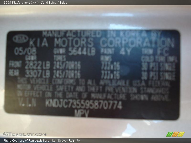 Sand Beige / Beige 2009 Kia Sorento LX 4x4