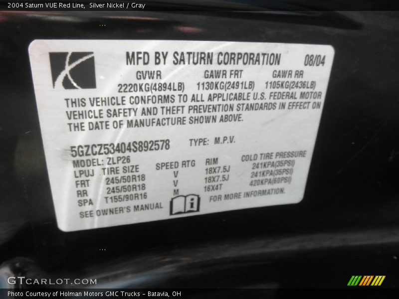 Silver Nickel / Gray 2004 Saturn VUE Red Line