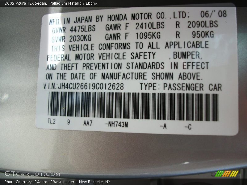 Palladium Metallic / Ebony 2009 Acura TSX Sedan