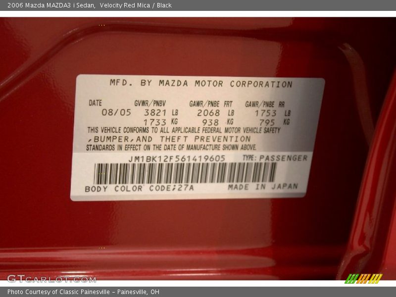 Velocity Red Mica / Black 2006 Mazda MAZDA3 i Sedan