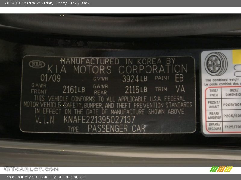 Ebony Black / Black 2009 Kia Spectra SX Sedan