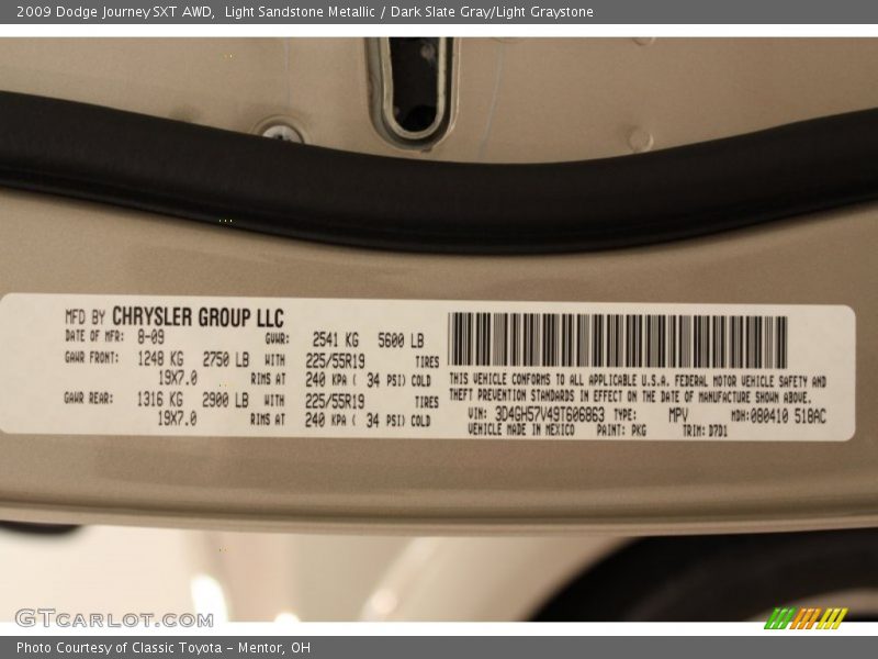 Light Sandstone Metallic / Dark Slate Gray/Light Graystone 2009 Dodge Journey SXT AWD