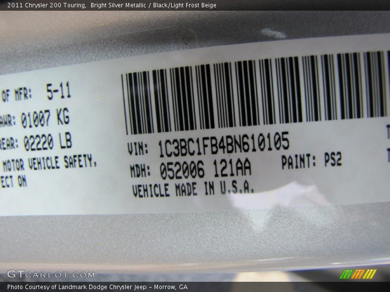 Bright Silver Metallic / Black/Light Frost Beige 2011 Chrysler 200 Touring