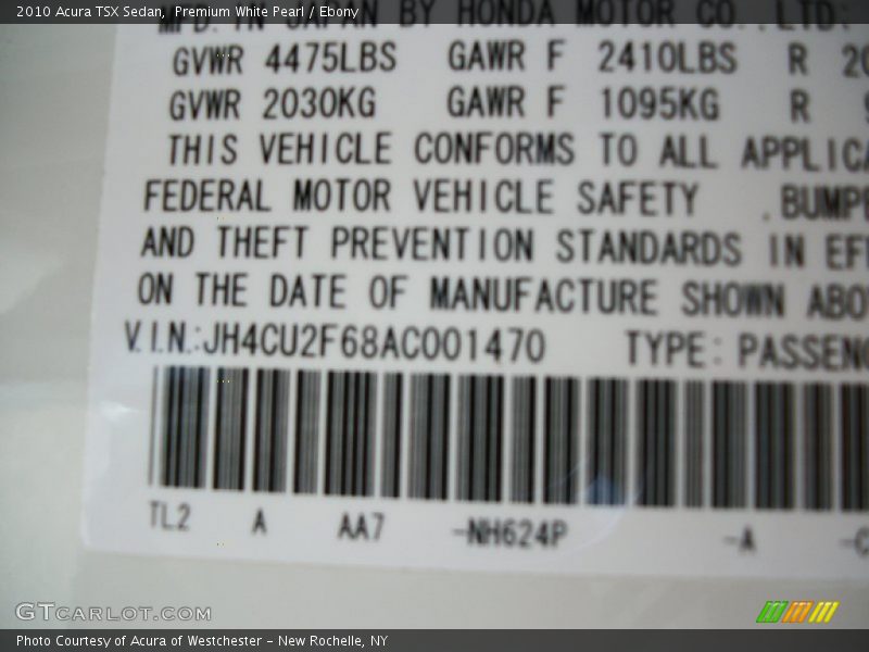 Premium White Pearl / Ebony 2010 Acura TSX Sedan