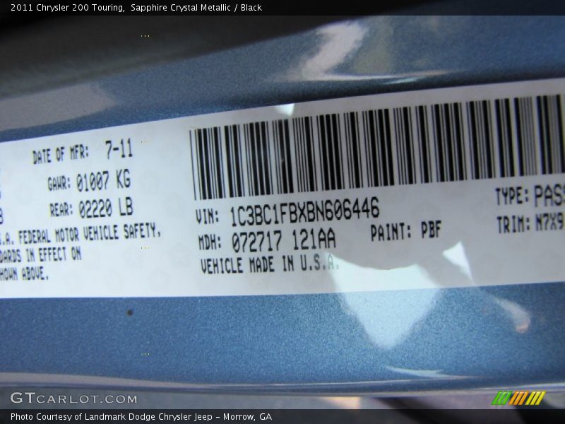 Sapphire Crystal Metallic / Black 2011 Chrysler 200 Touring