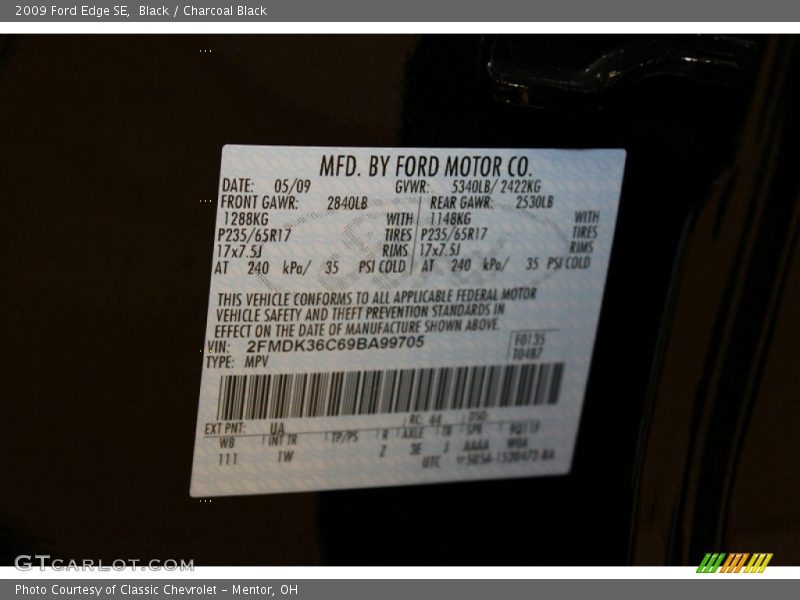 2009 Edge SE Black Color Code UA