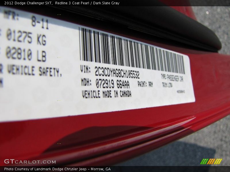 Redline 3 Coat Pearl / Dark Slate Gray 2012 Dodge Challenger SXT