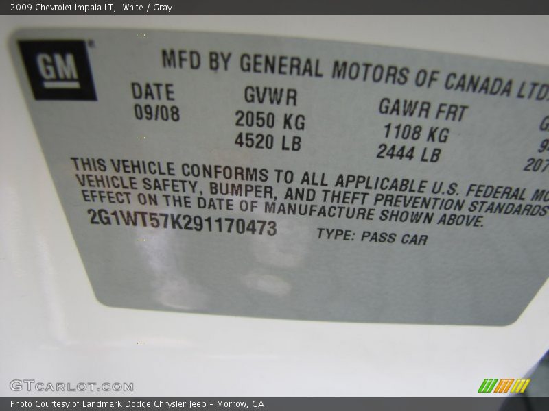 White / Gray 2009 Chevrolet Impala LT