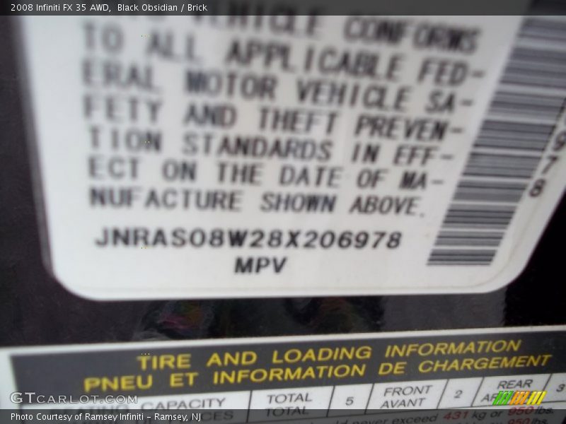 Black Obsidian / Brick 2008 Infiniti FX 35 AWD