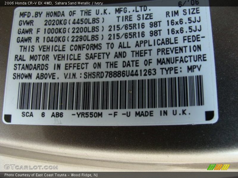 Sahara Sand Metallic / Ivory 2006 Honda CR-V EX 4WD