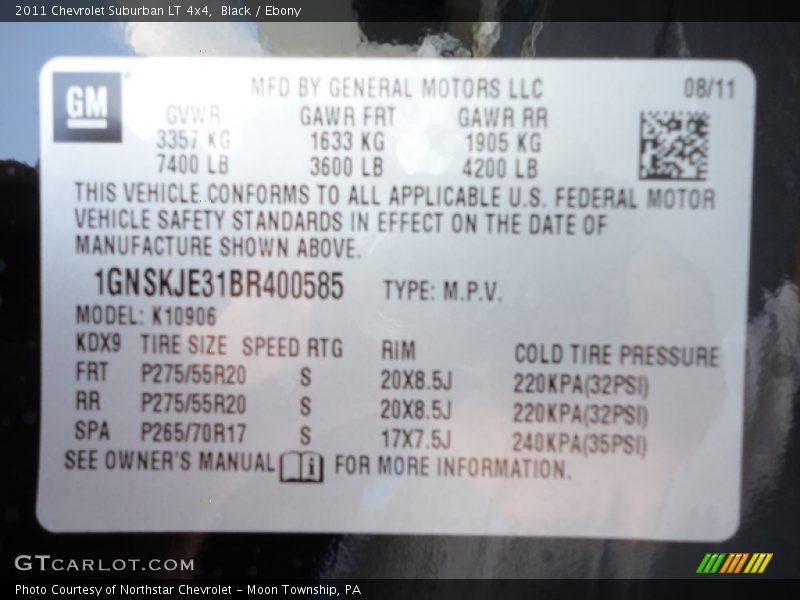 Black / Ebony 2011 Chevrolet Suburban LT 4x4