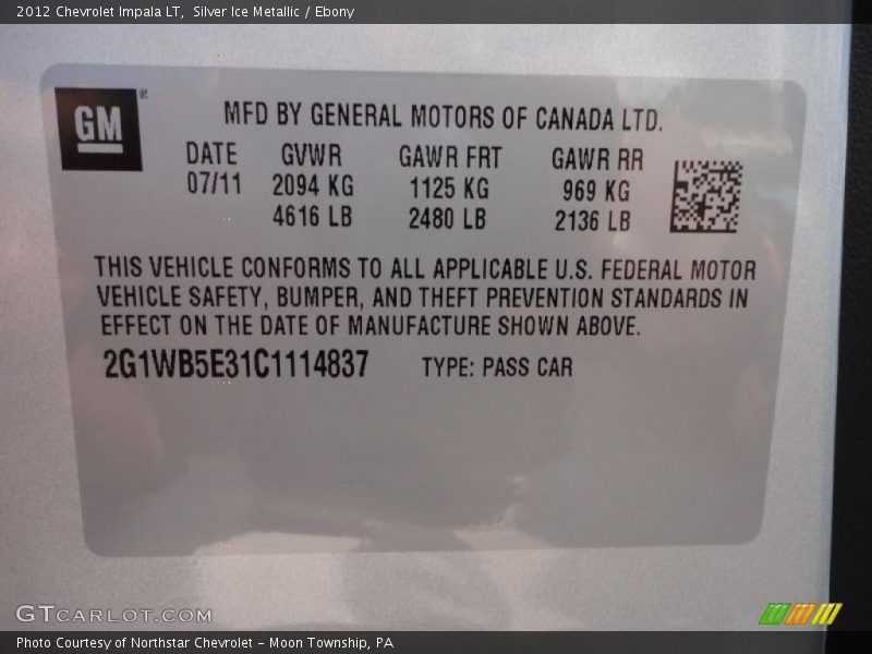 Silver Ice Metallic / Ebony 2012 Chevrolet Impala LT