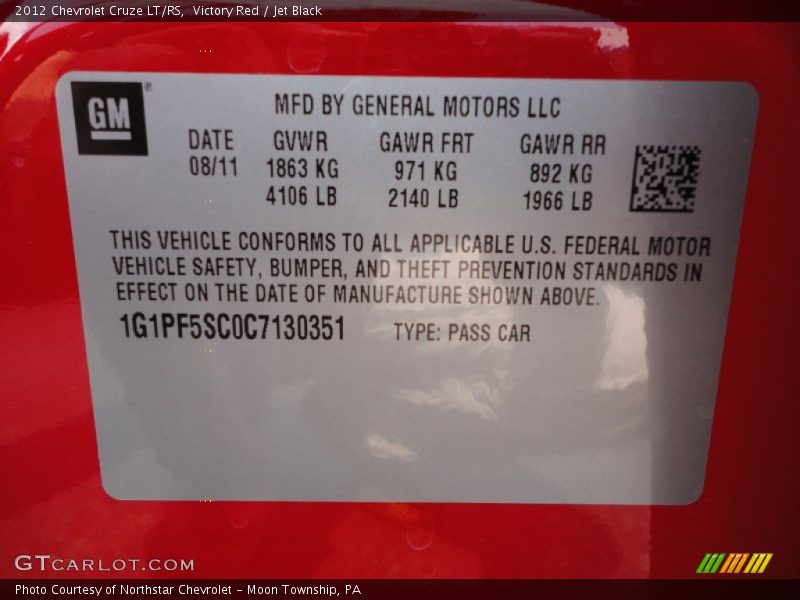 Victory Red / Jet Black 2012 Chevrolet Cruze LT/RS
