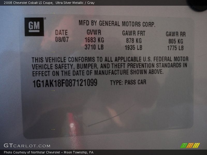 Ultra Silver Metallic / Gray 2008 Chevrolet Cobalt LS Coupe