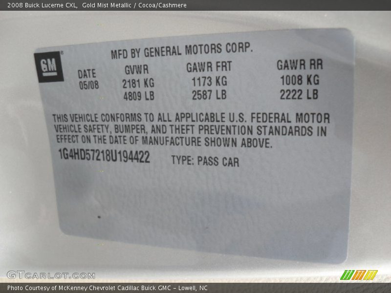 Gold Mist Metallic / Cocoa/Cashmere 2008 Buick Lucerne CXL