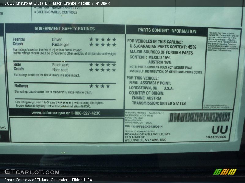 Black Granite Metallic / Jet Black 2011 Chevrolet Cruze LT