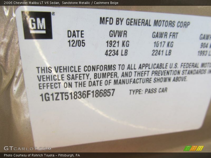 Sandstone Metallic / Cashmere Beige 2006 Chevrolet Malibu LT V6 Sedan