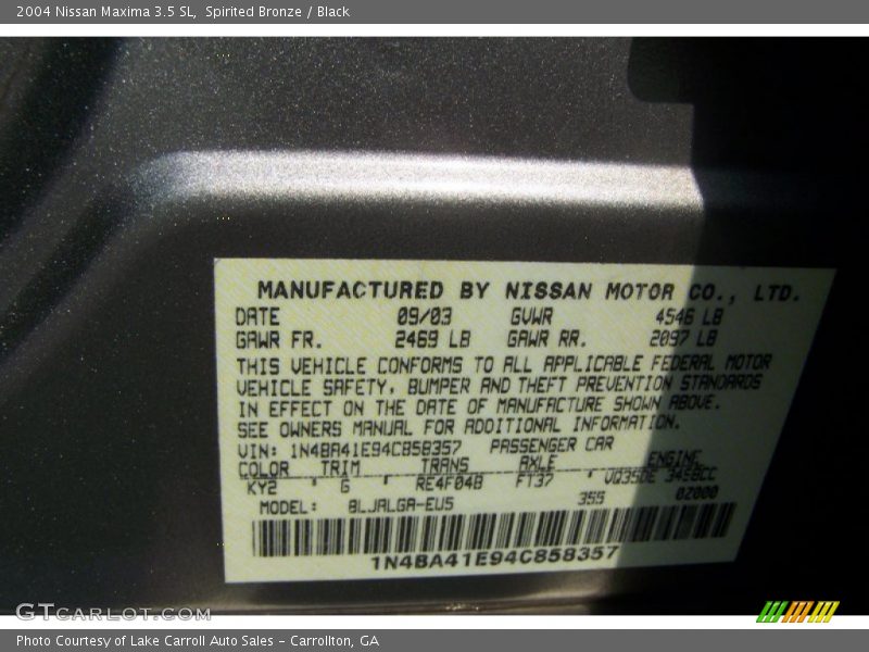 Spirited Bronze / Black 2004 Nissan Maxima 3.5 SL