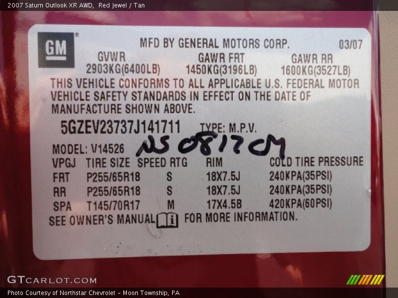 Red Jewel / Tan 2007 Saturn Outlook XR AWD