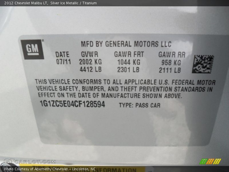 Silver Ice Metallic / Titanium 2012 Chevrolet Malibu LT