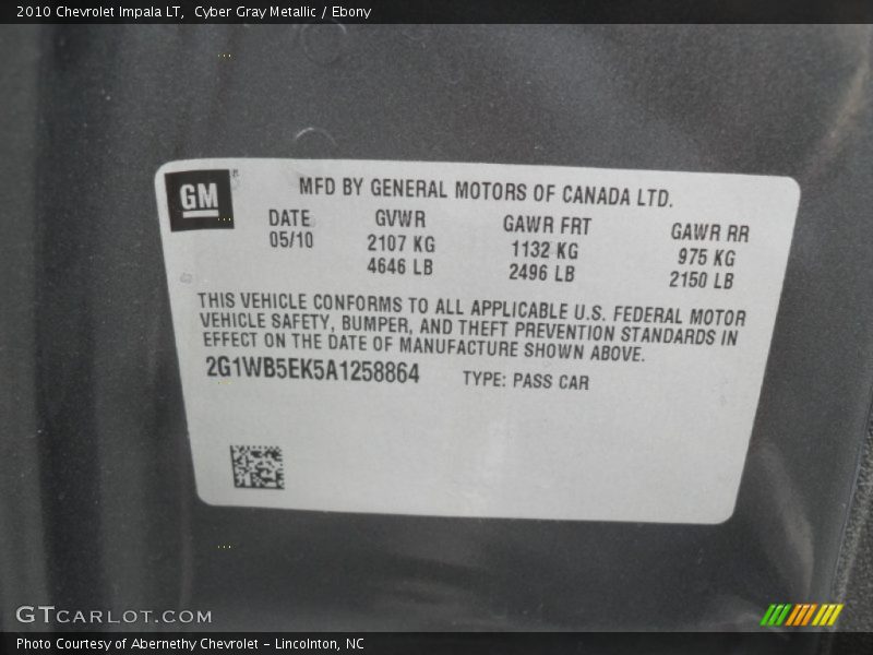 Cyber Gray Metallic / Ebony 2010 Chevrolet Impala LT