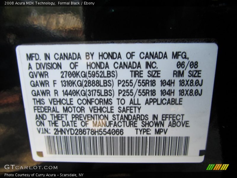 Formal Black / Ebony 2008 Acura MDX Technology