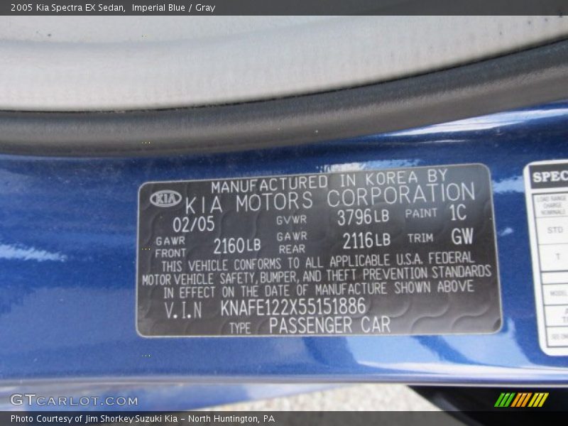 Imperial Blue / Gray 2005 Kia Spectra EX Sedan