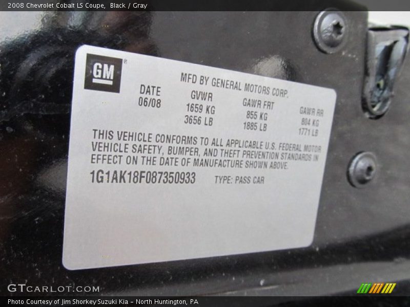 Black / Gray 2008 Chevrolet Cobalt LS Coupe