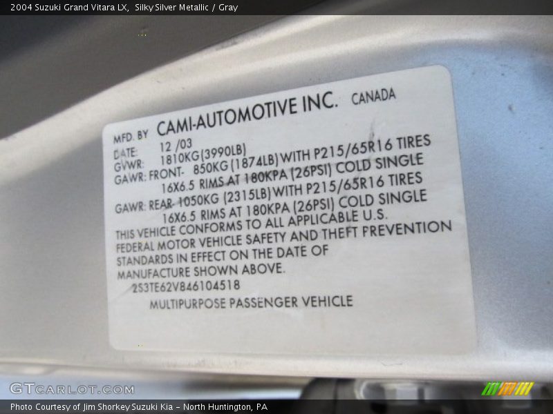Silky Silver Metallic / Gray 2004 Suzuki Grand Vitara LX