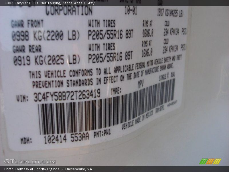 Stone White / Gray 2002 Chrysler PT Cruiser Touring