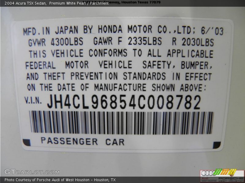 Premium White Pearl / Parchment 2004 Acura TSX Sedan