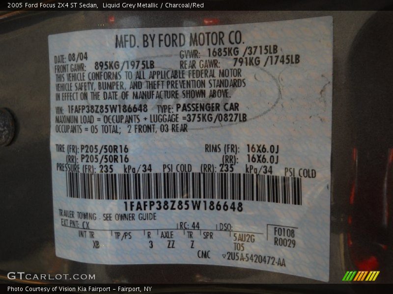 2005 Focus ZX4 ST Sedan Liquid Grey Metallic Color Code CX